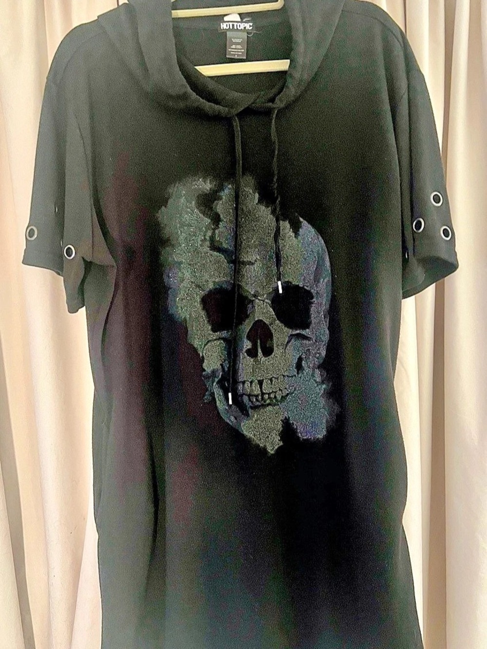 Hot Topic Plus Size 1 (14-16) Black Glitter Skull Hooded Dress Goth Halloween Gr